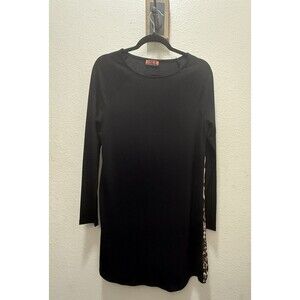 Women’s Dress Black/Animal Print-leopard back -Medium-Knee Length-LongSleeve